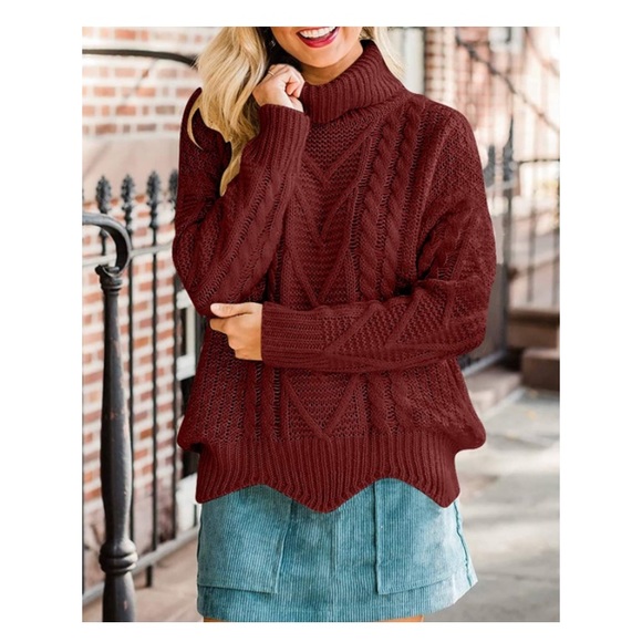 SOLD Maroon Turtleneck Chunky Pullover Sweater - Picture 2 of 12